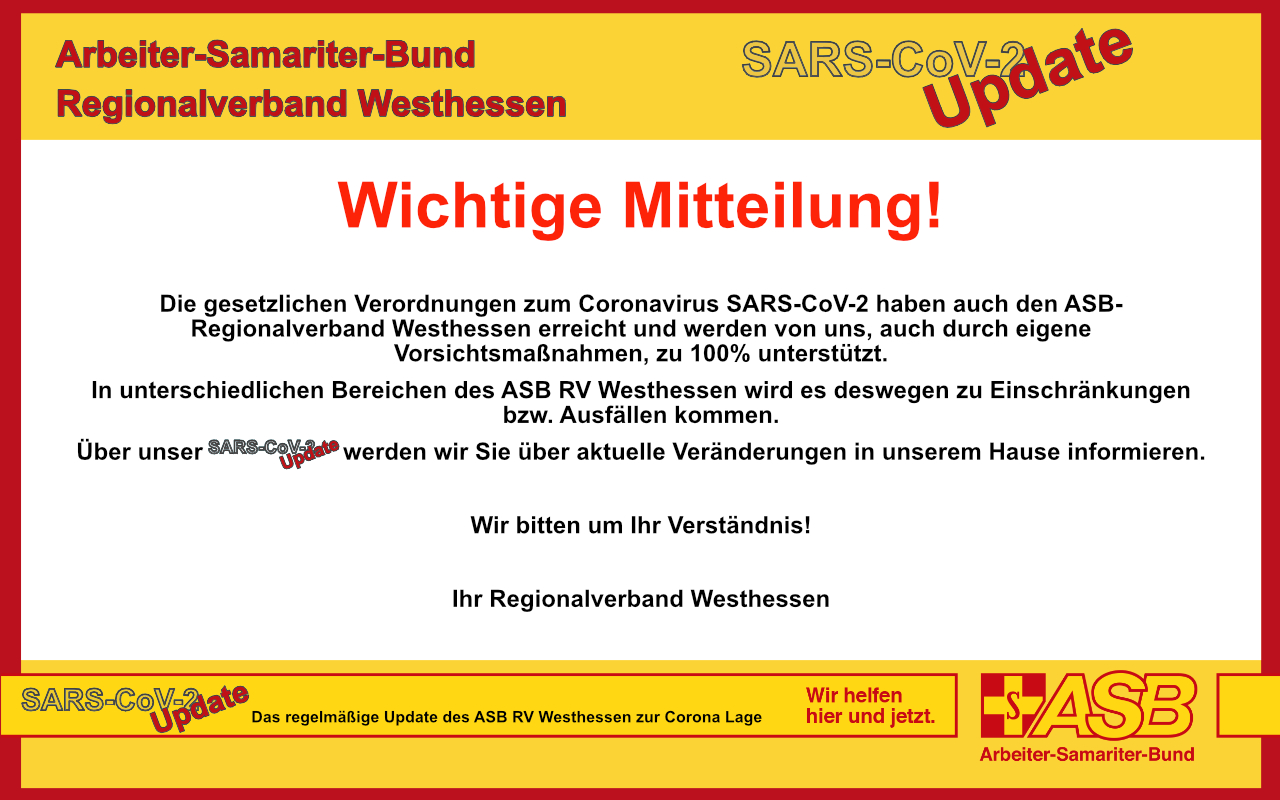 Wichtige Mitteilung zu Coronavirus SARS-CoV-2